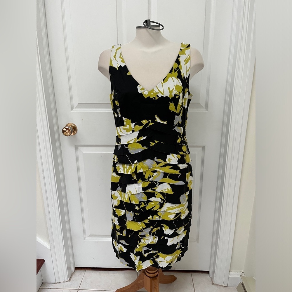 JS Collection floral lime green and black strapless layered dress size 14